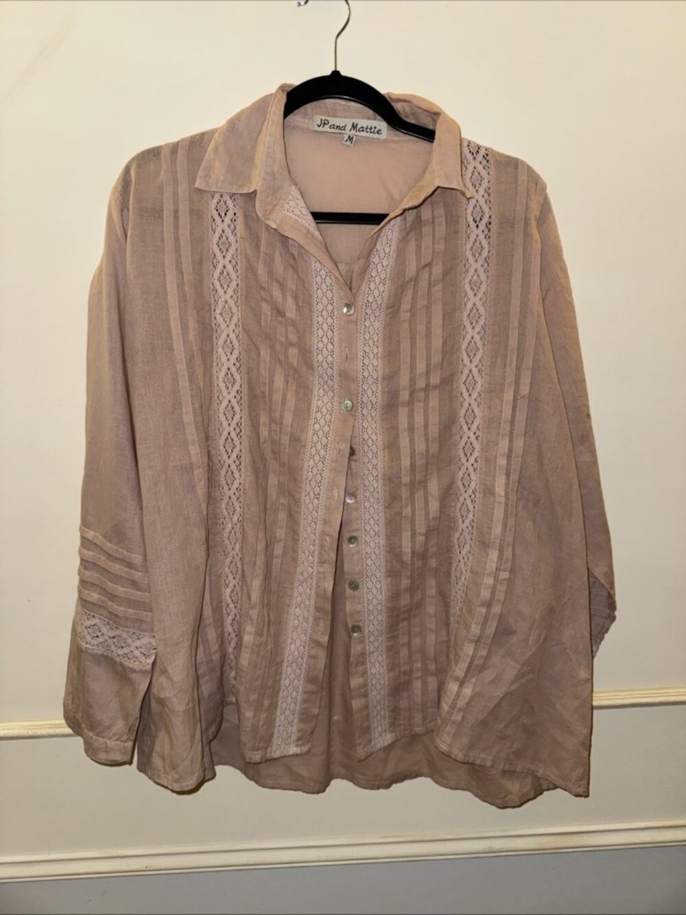 JP and Mattie Mauve Pink Victorian Peasant Button Down Shirt Medium